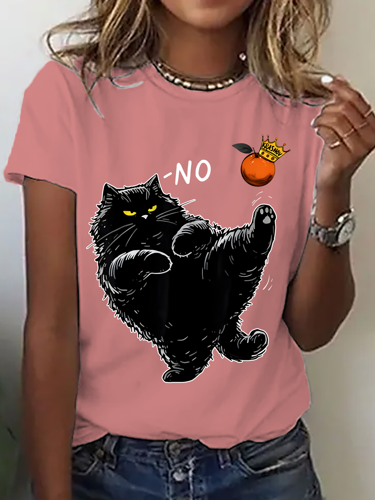 Casual Cat Crew Neck Short Sleeve T-shirt