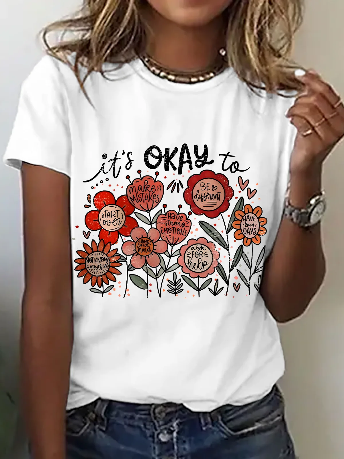 Casual Floral Crew Neck Short Sleeve T-shirt