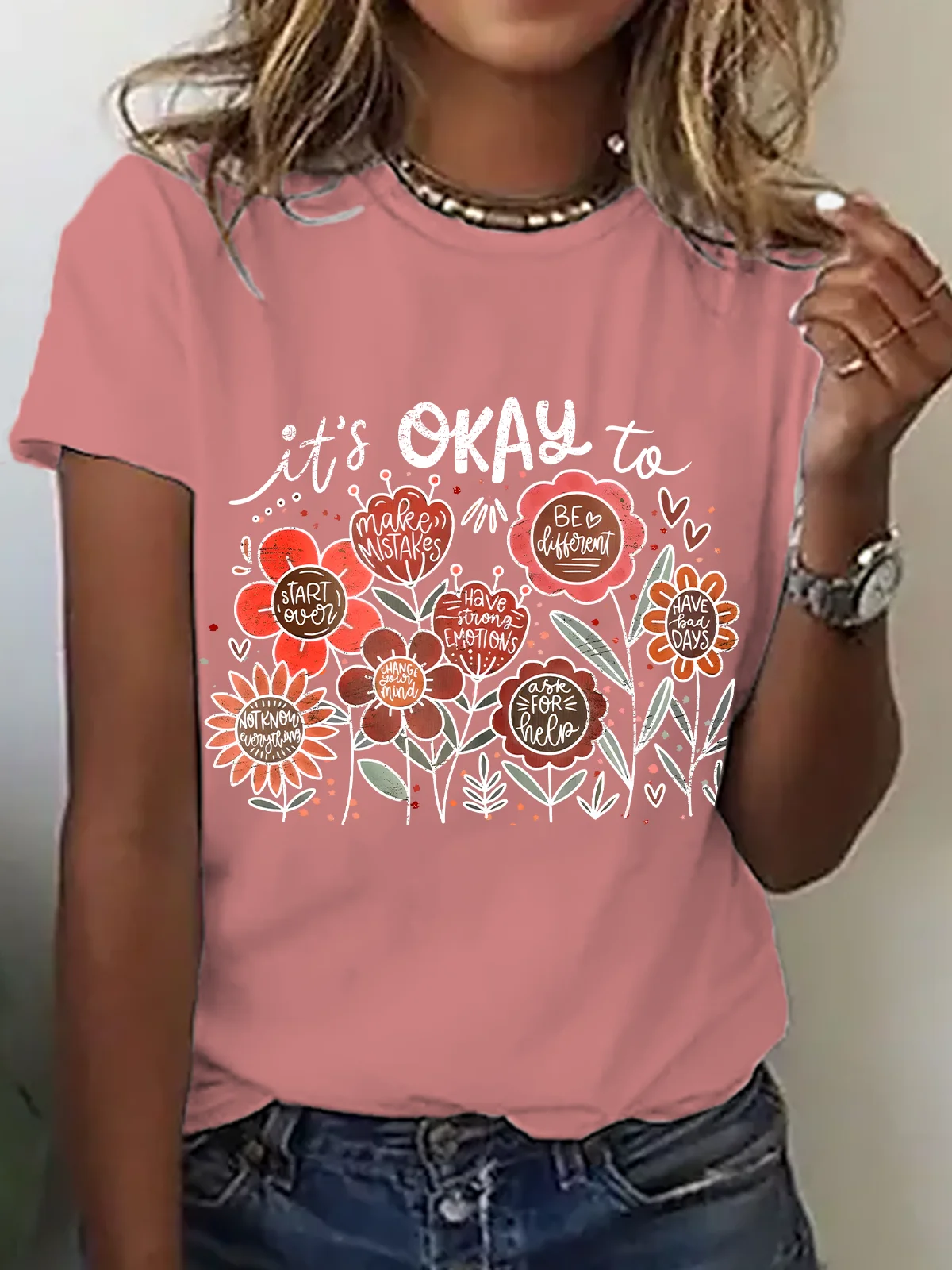 Casual Floral Crew Neck Short Sleeve T-shirt
