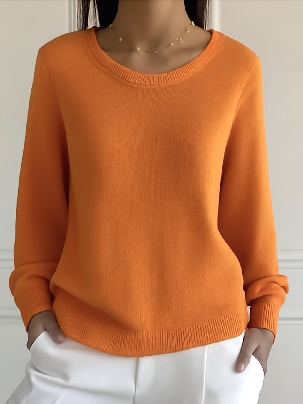 Women Cotton Plain Long Sleeve Comfy Casual Sweater