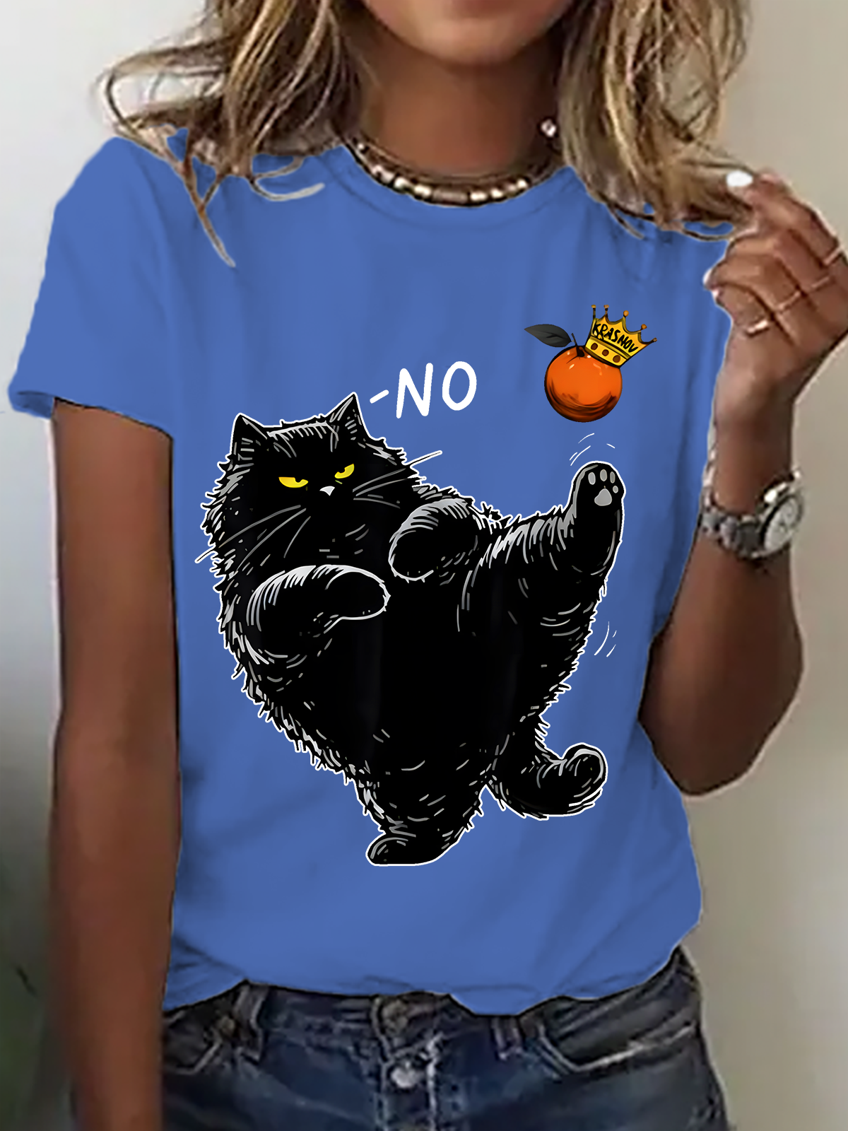Casual Cat Crew Neck Short Sleeve T-shirt