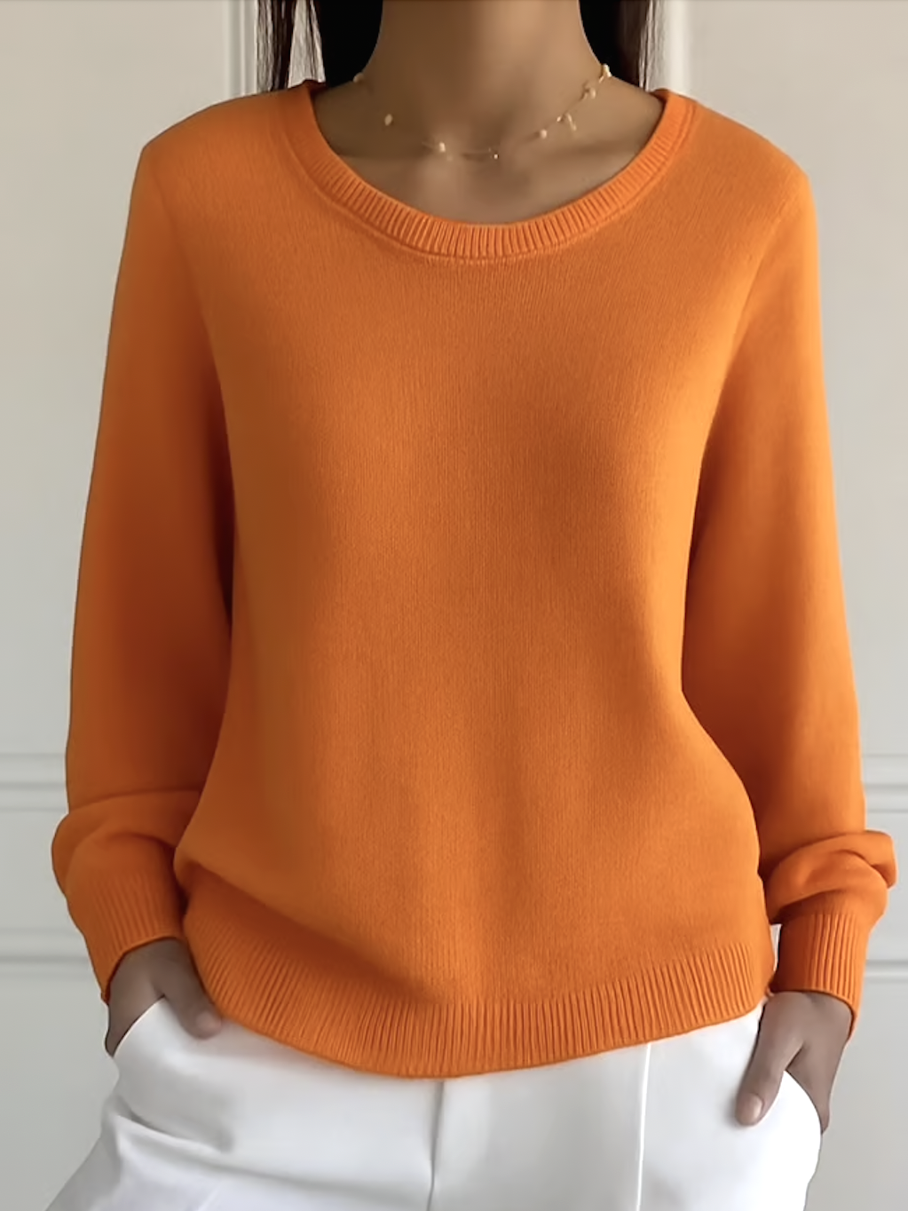 Women Cotton Plain Long Sleeve Comfy Casual Sweater