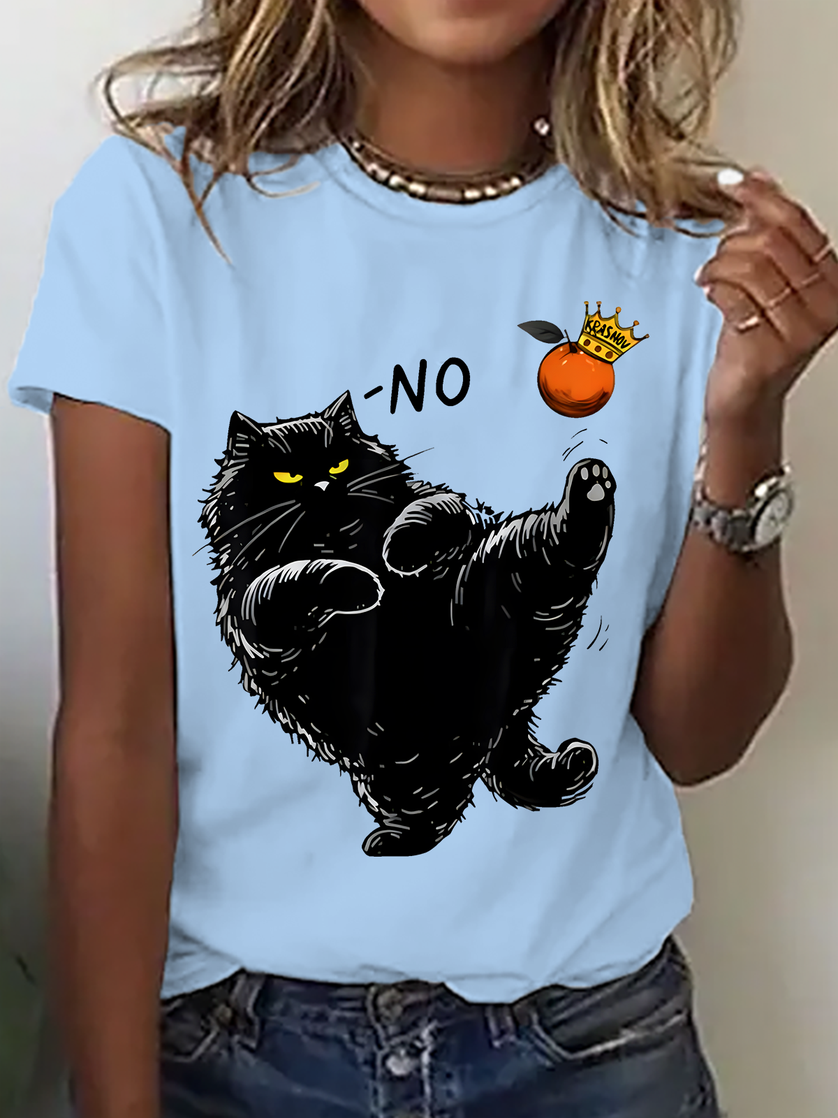 Casual Cat Crew Neck Short Sleeve T-shirt