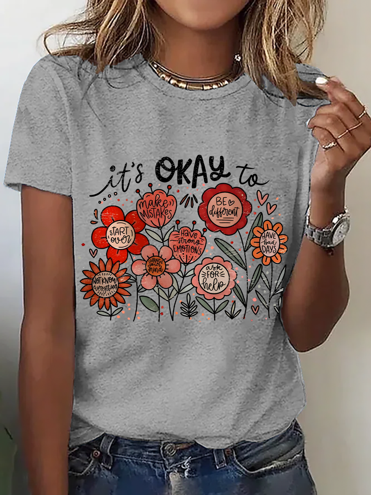 Casual Floral Crew Neck Short Sleeve T-shirt