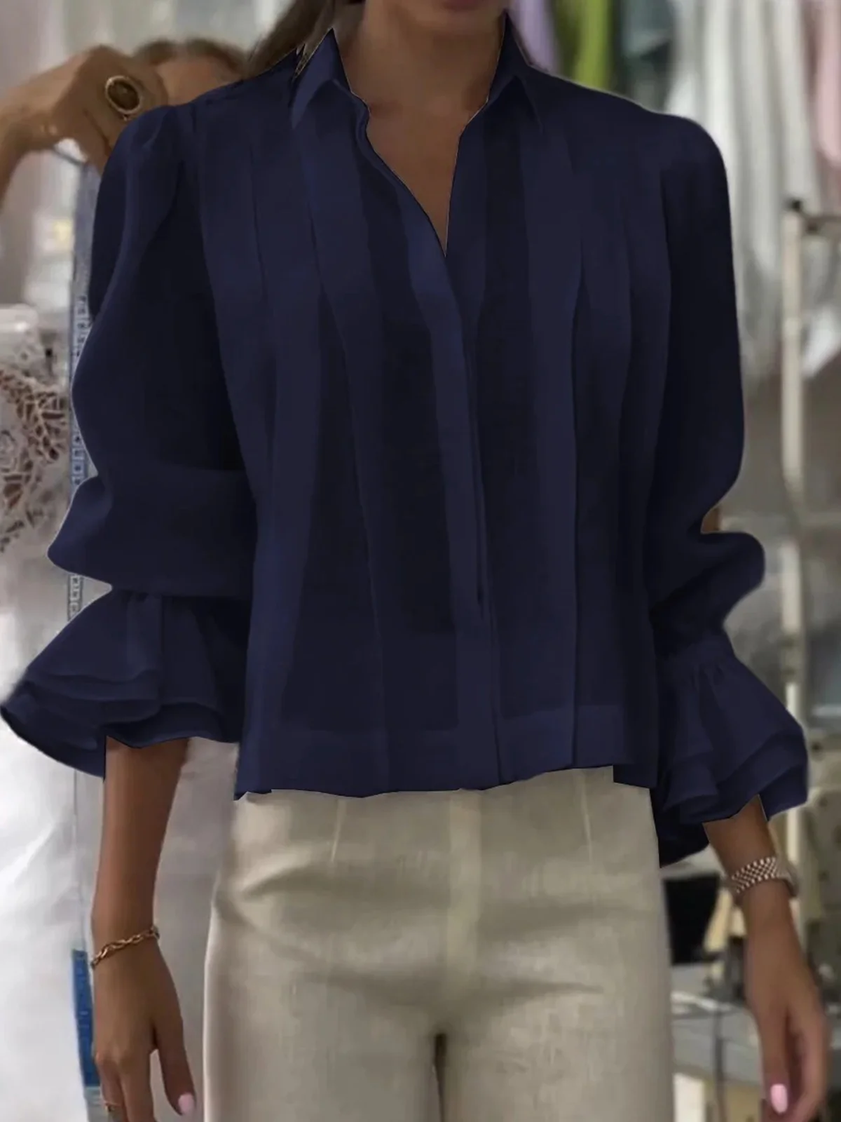 Shirt Collar Long Sleeve Plain Regular Regular Fit Shirt For Women