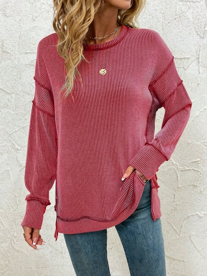 Casual Crew Neck Plain Sweatshirt