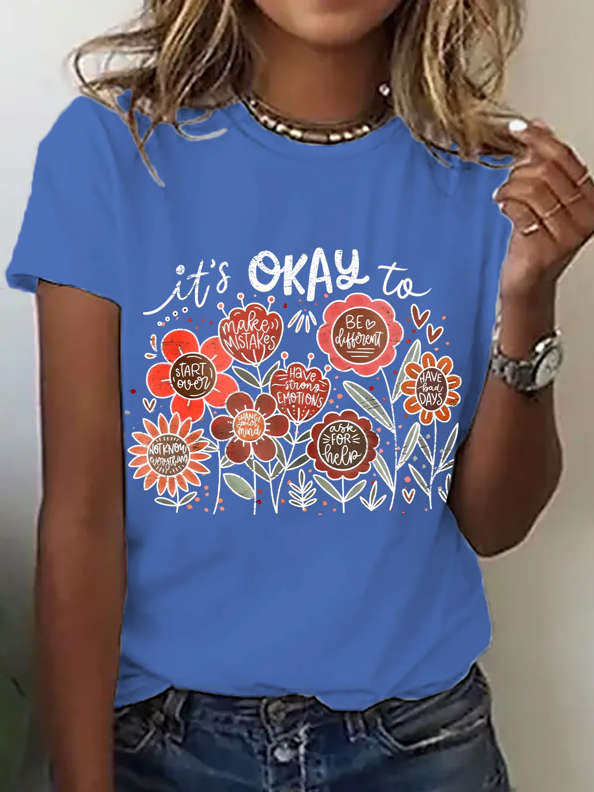 Casual Floral Crew Neck Short Sleeve T-shirt