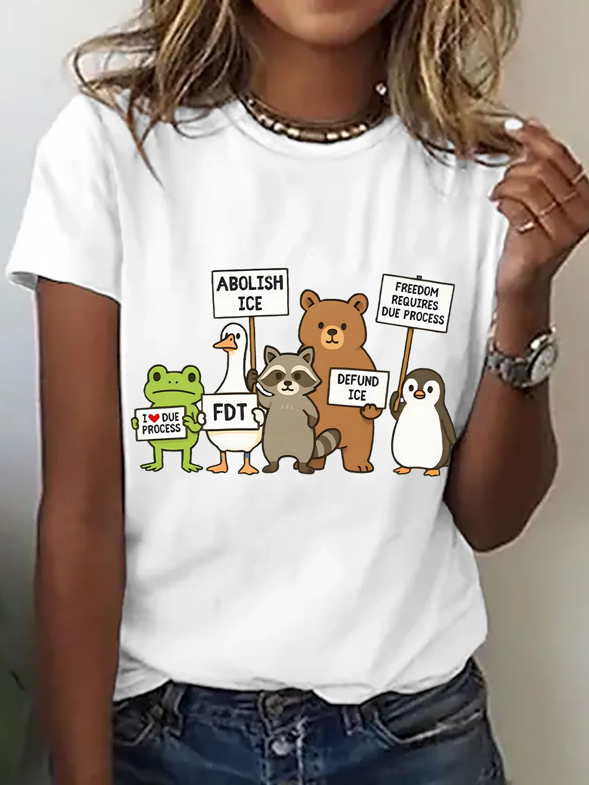 Casual Animal Crew Neck Short Sleeve T-shirt