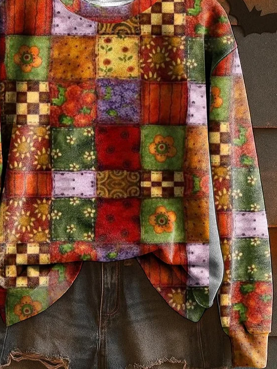 Casual Crew Neck Halloween Sweatshirt Printing