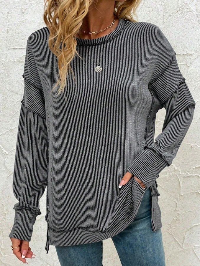 Casual Crew Neck Plain Sweatshirt