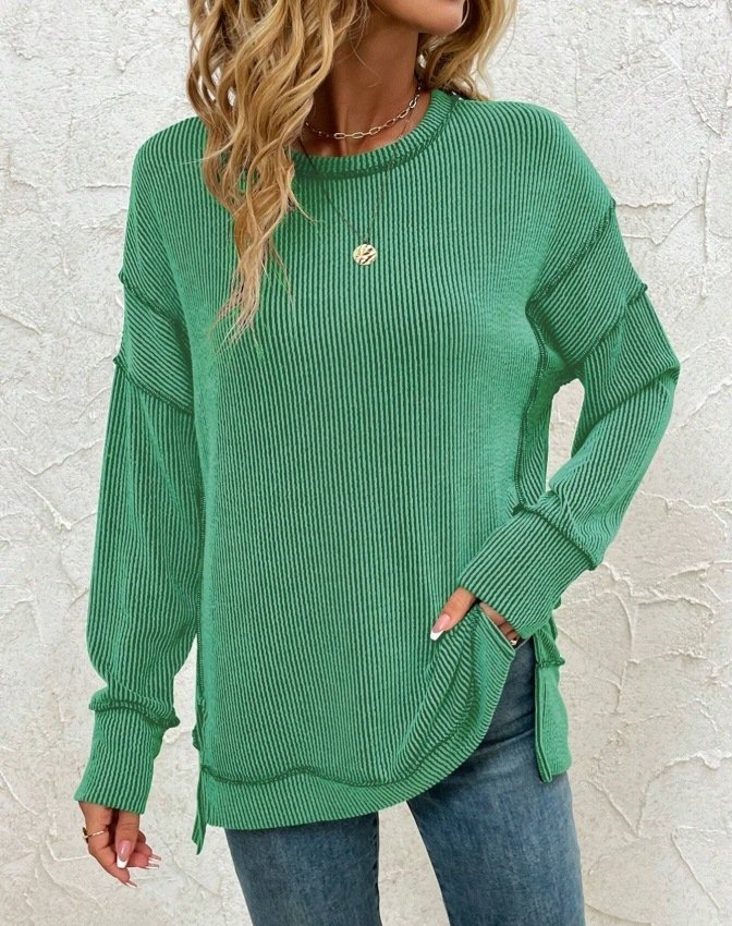 Casual Crew Neck Plain Sweatshirt