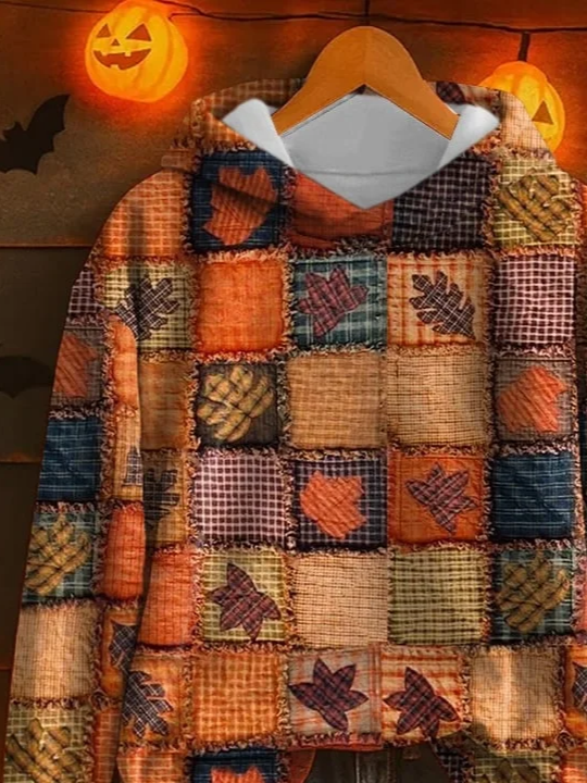 Women Casual Hoodie Maple Leaf Art Print Comfy Loose Top