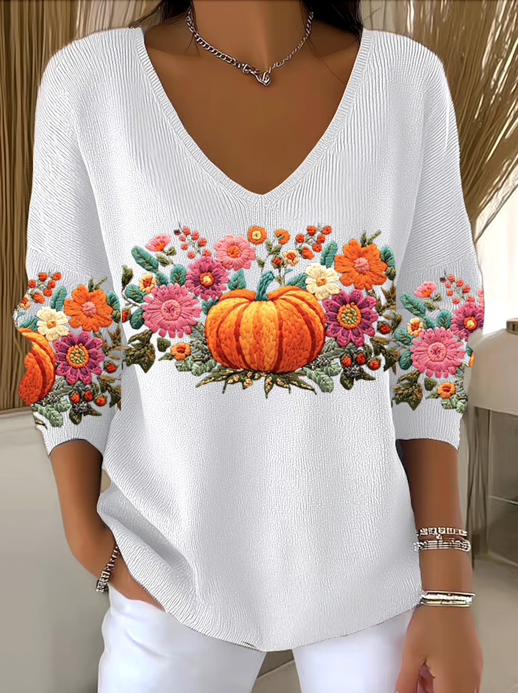 Women Cotton Floral Long Sleeve Comfy Casual Sweater