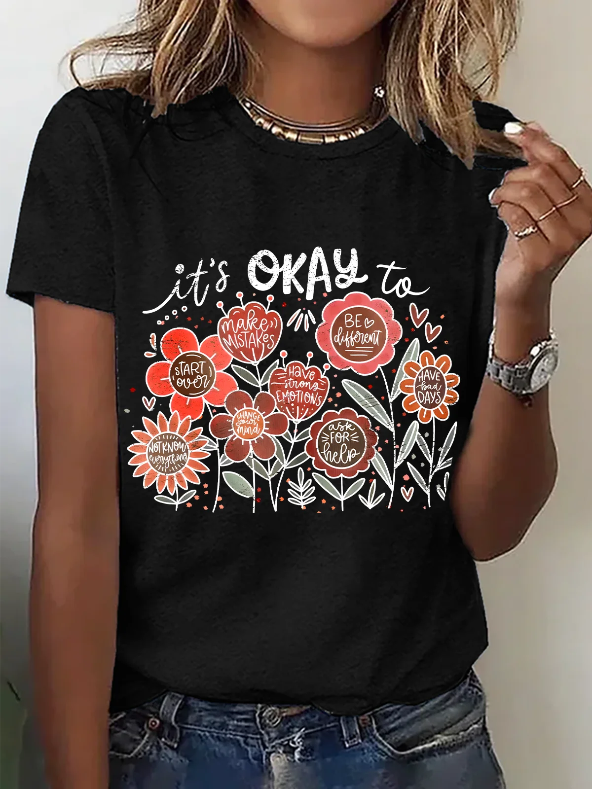 Casual Floral Crew Neck Short Sleeve T-shirt