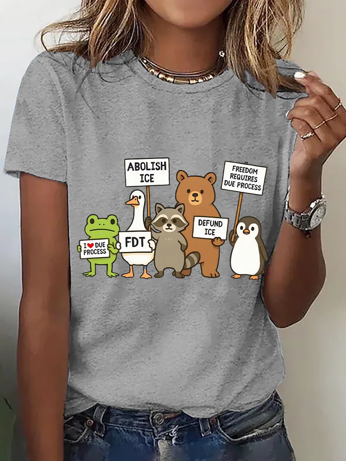 Casual Animal Crew Neck Short Sleeve T-shirt