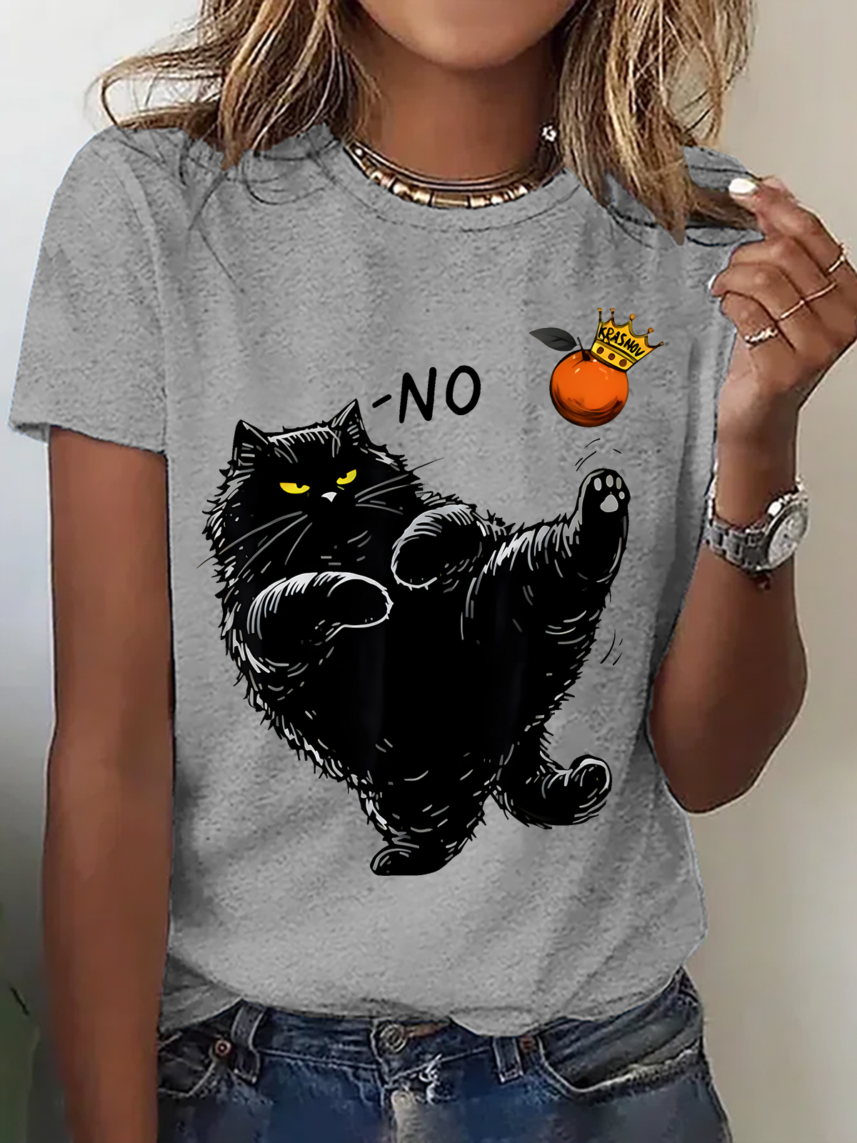 Casual Cat Crew Neck Short Sleeve T-shirt