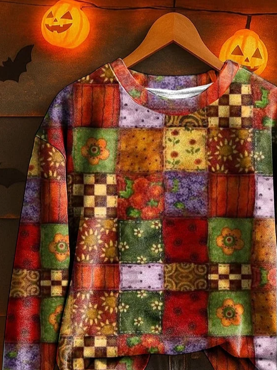 Casual Crew Neck Halloween Sweatshirt Printing
