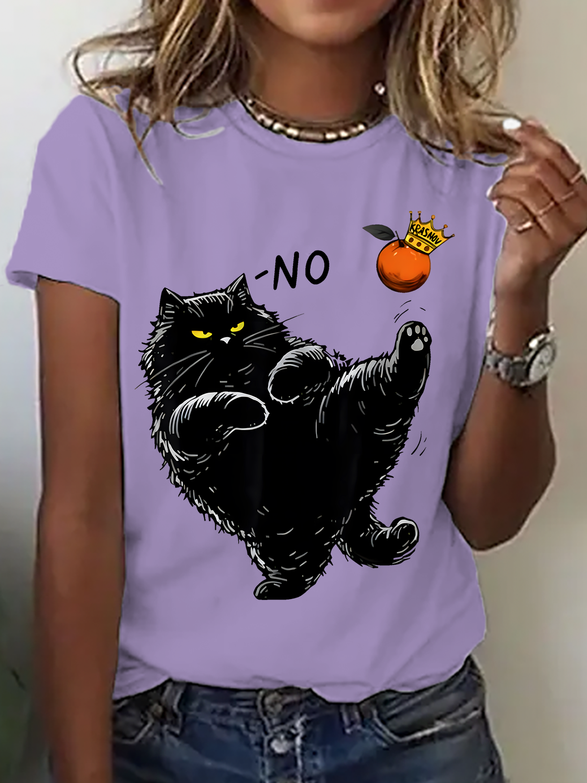 Casual Cat Crew Neck Short Sleeve T-shirt