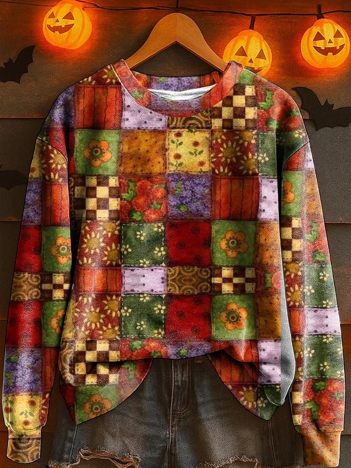 Casual Crew Neck Halloween Sweatshirt Printing