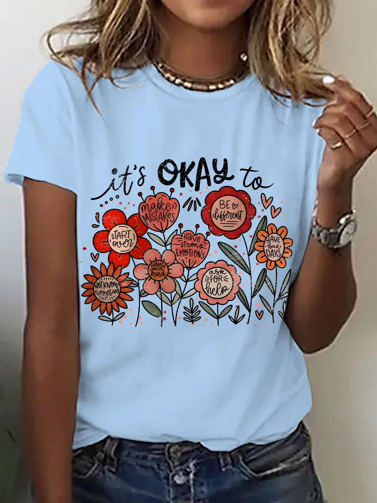 Casual Floral Crew Neck Short Sleeve T-shirt