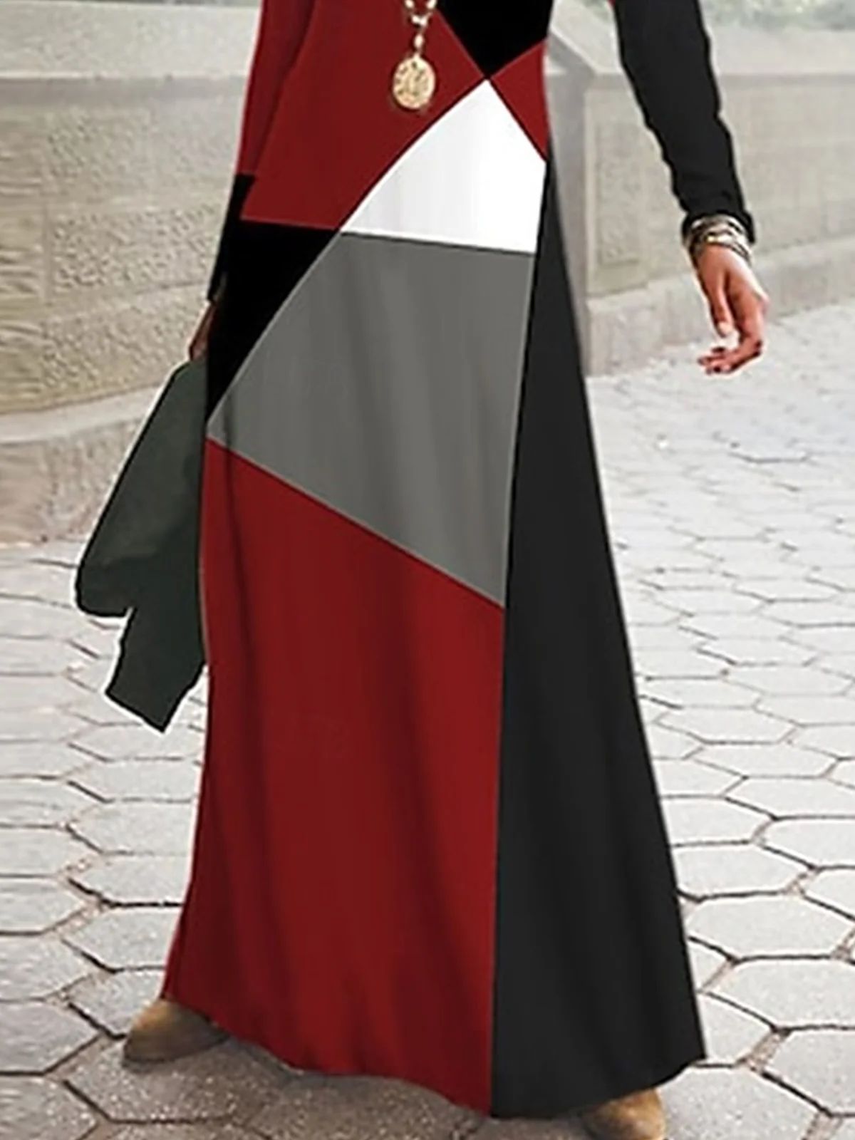 Women Geometric Spring/Fall Dress Crew Neck Long Sleeve A-Line Dress