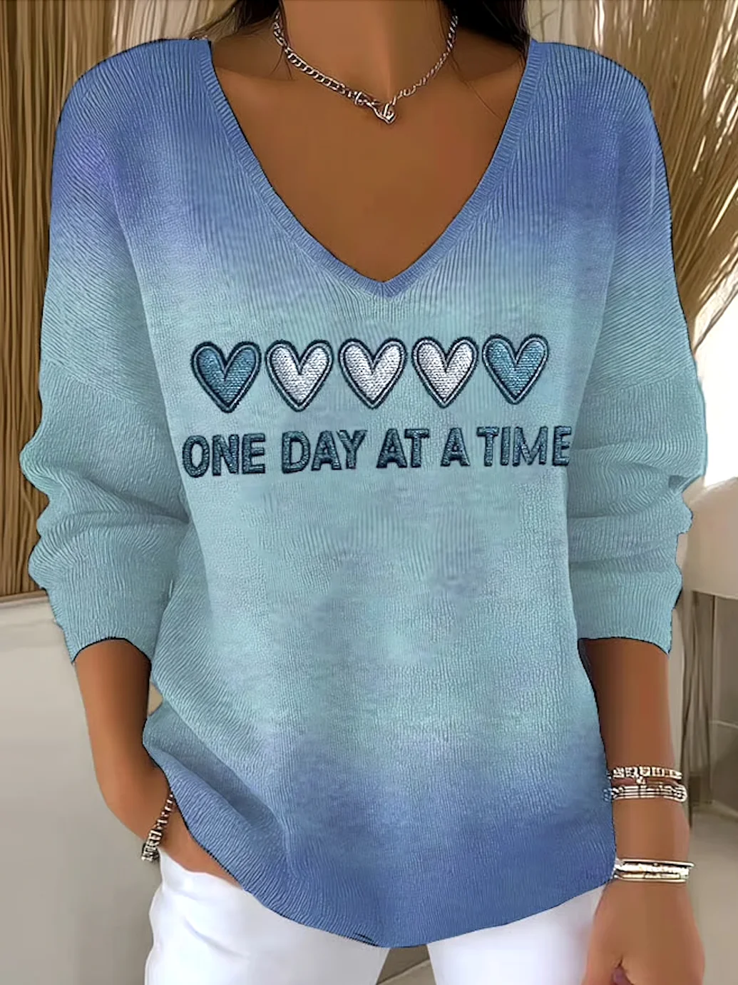 Women Cotton Floral Long Sleeve Comfy Casual Sweater