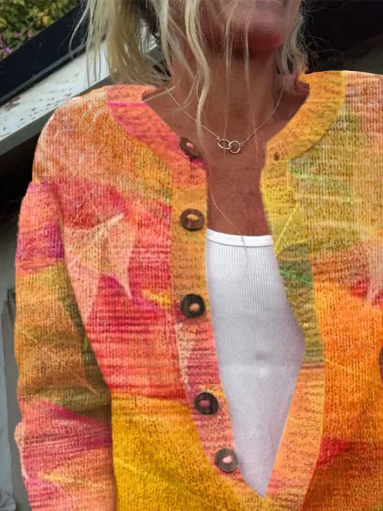 Women Knitted Geometric Long Sleeve Comfy Vintage Cardigan