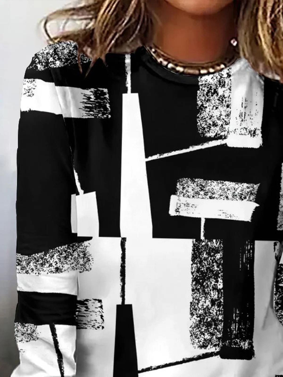 Vintage Crew Neck Geometric Sweatshirt