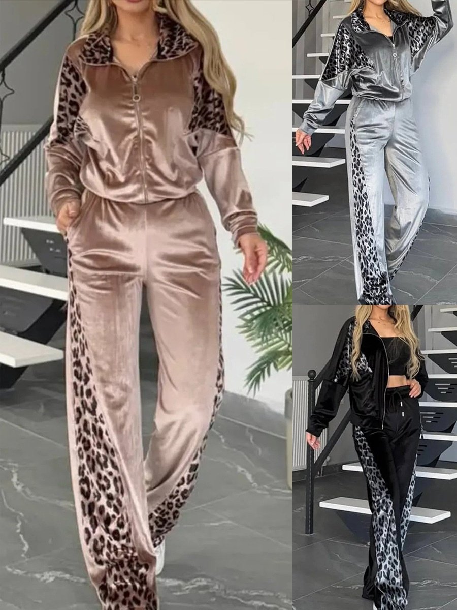Women Color Block Printing Two-Piece Set Daily Long Sleeve Casual Spring/Fall Top With Pants Matching Set