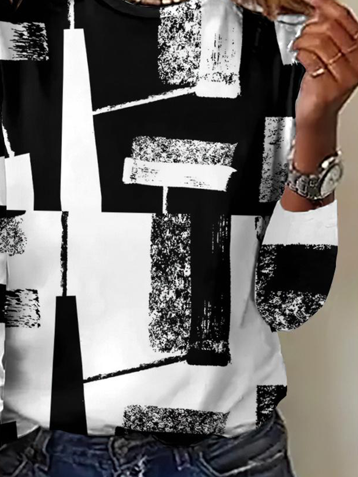 Vintage Crew Neck Geometric Sweatshirt