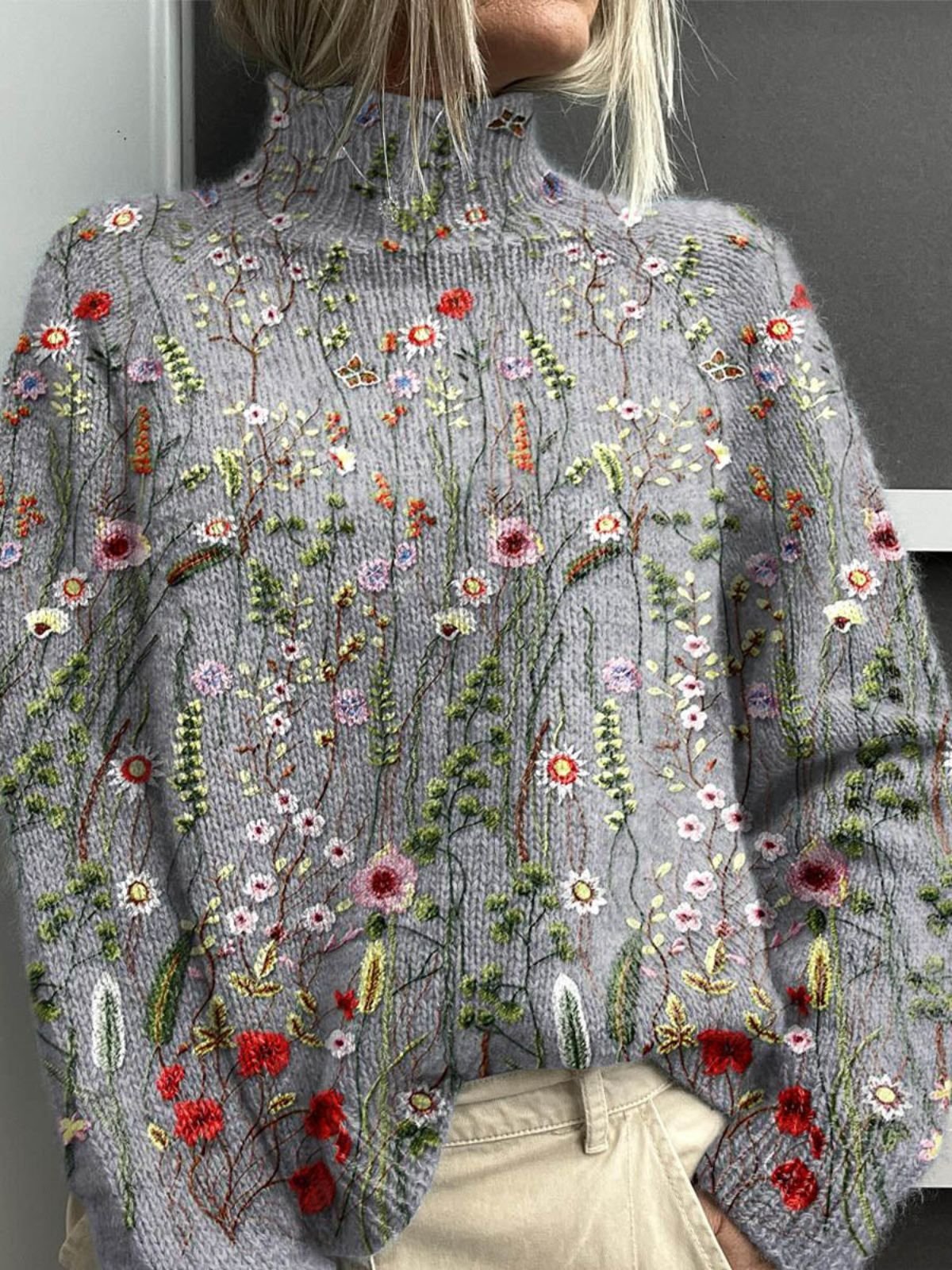 Women Floral Long Sleeve Comfy Casual Sweater