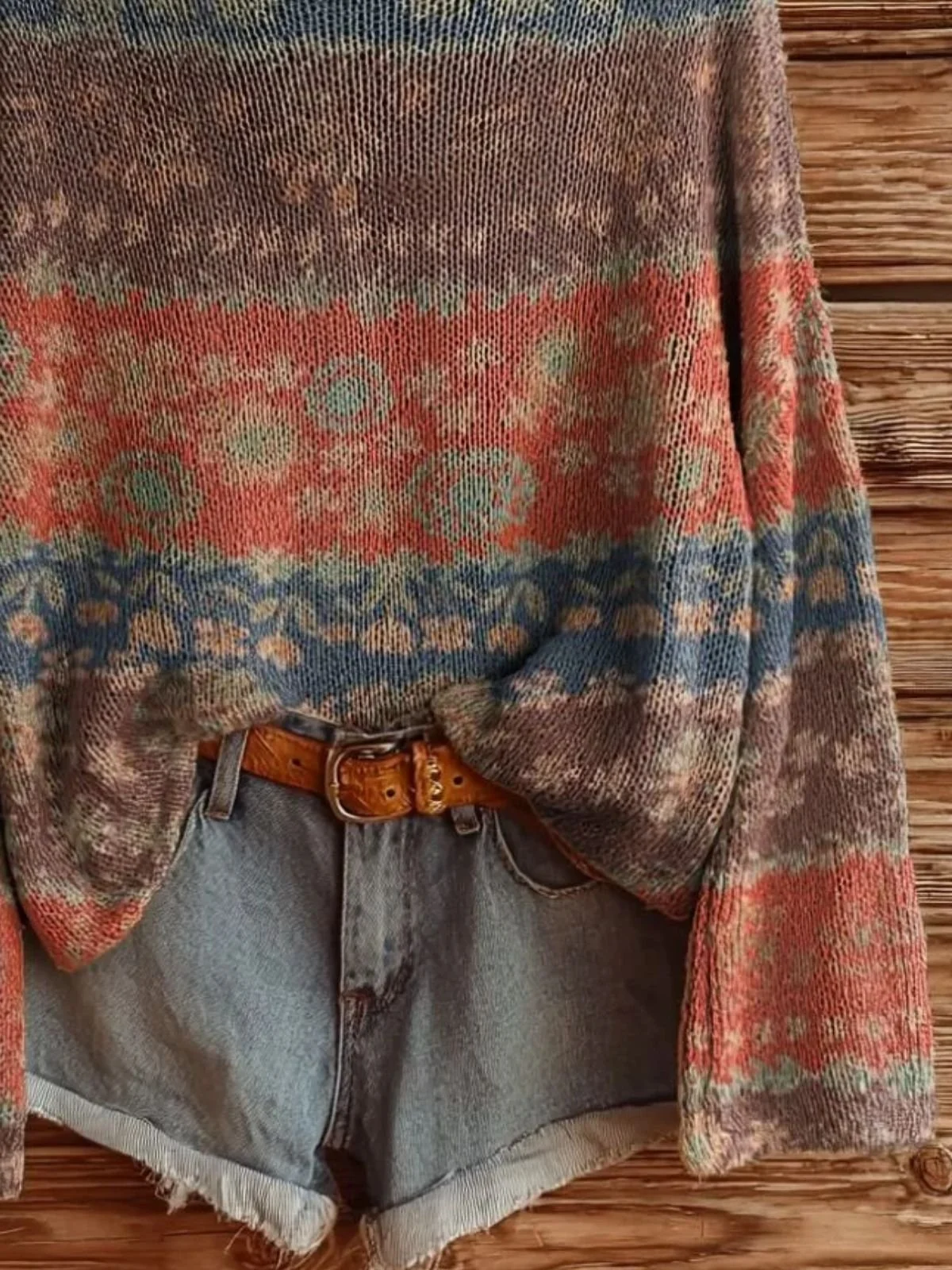 Women Ethnic Long Sleeve Comfy Vintage Sweater