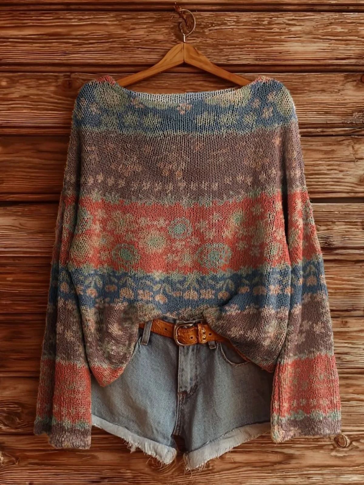 Women Ethnic Long Sleeve Comfy Vintage Sweater