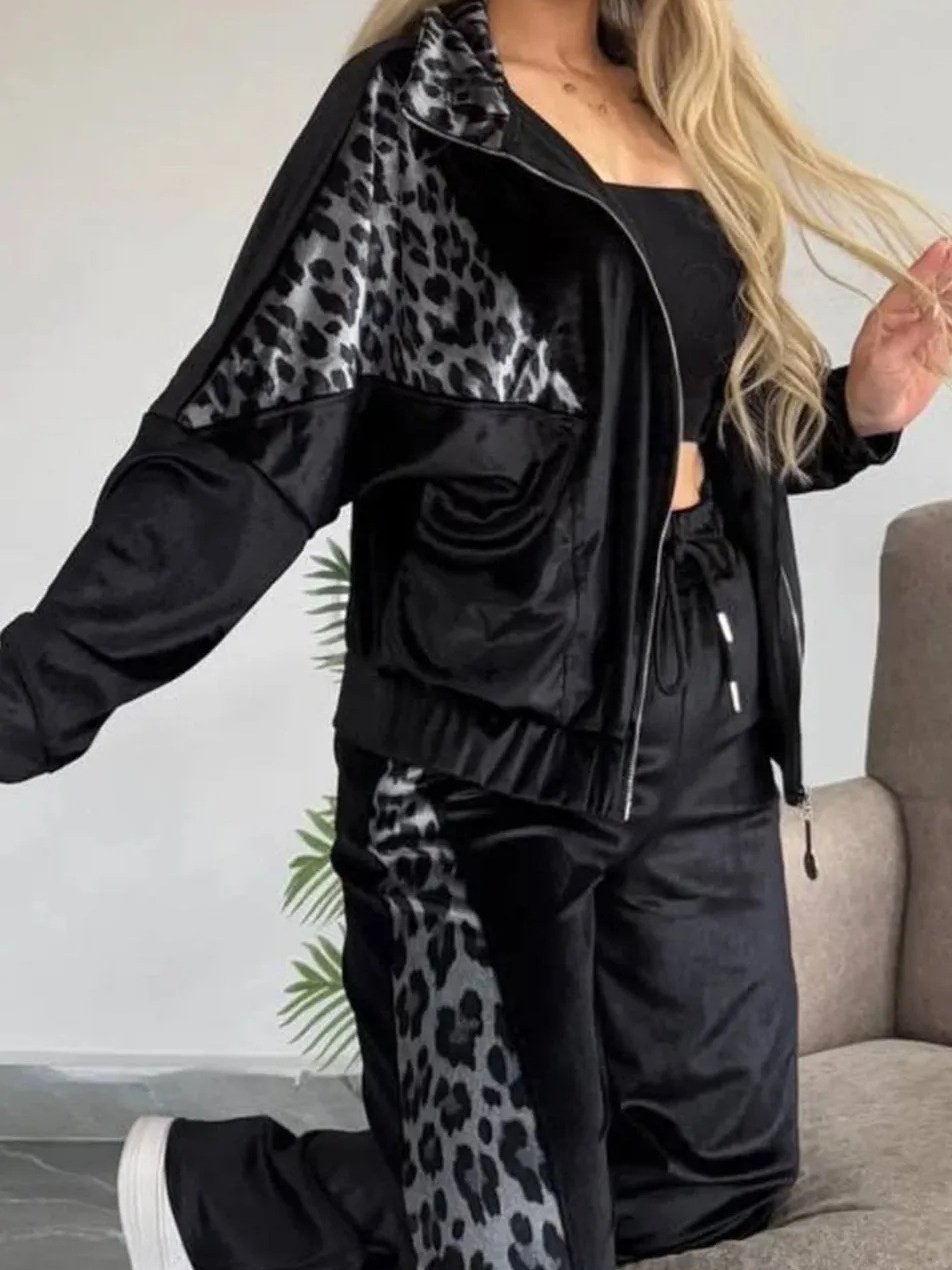 Women Color Block Printing Two-Piece Set Daily Long Sleeve Casual Spring/Fall Top With Pants Matching Set