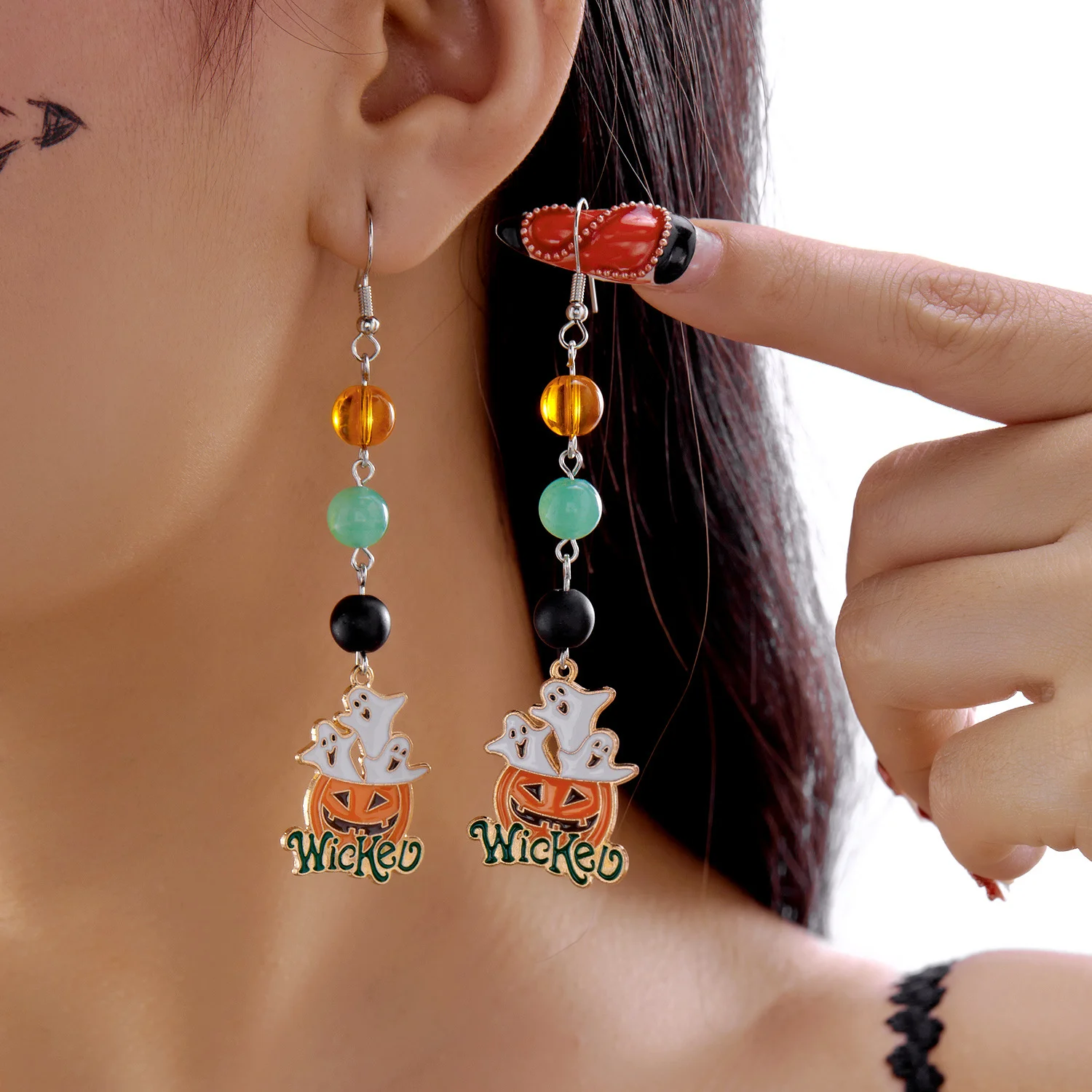 Halloween pumpkin pendant earrings Gothic tassel women's earrings
