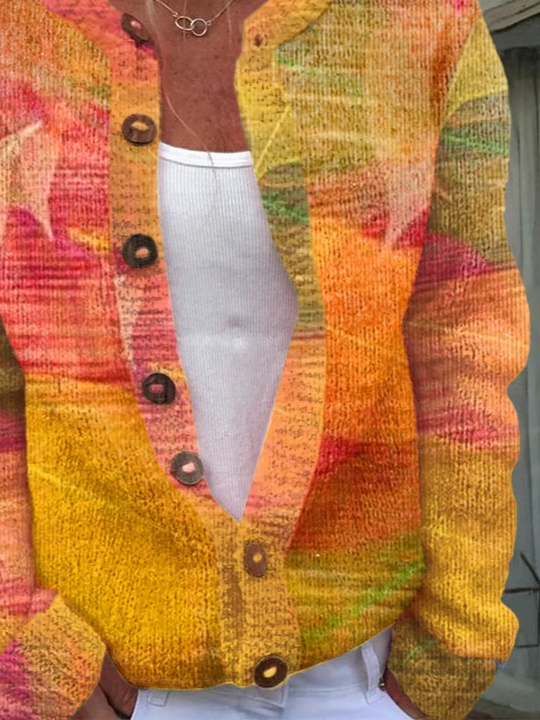 Women Knitted Geometric Long Sleeve Comfy Vintage Cardigan