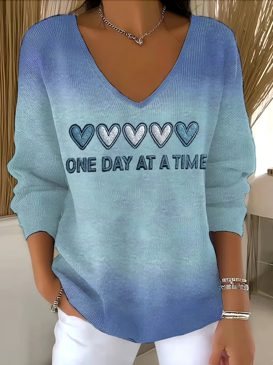 Women Cotton Floral Long Sleeve Comfy Casual Sweater