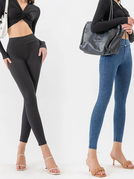 Women Plain Casual All Season Split Joint Long Leggings