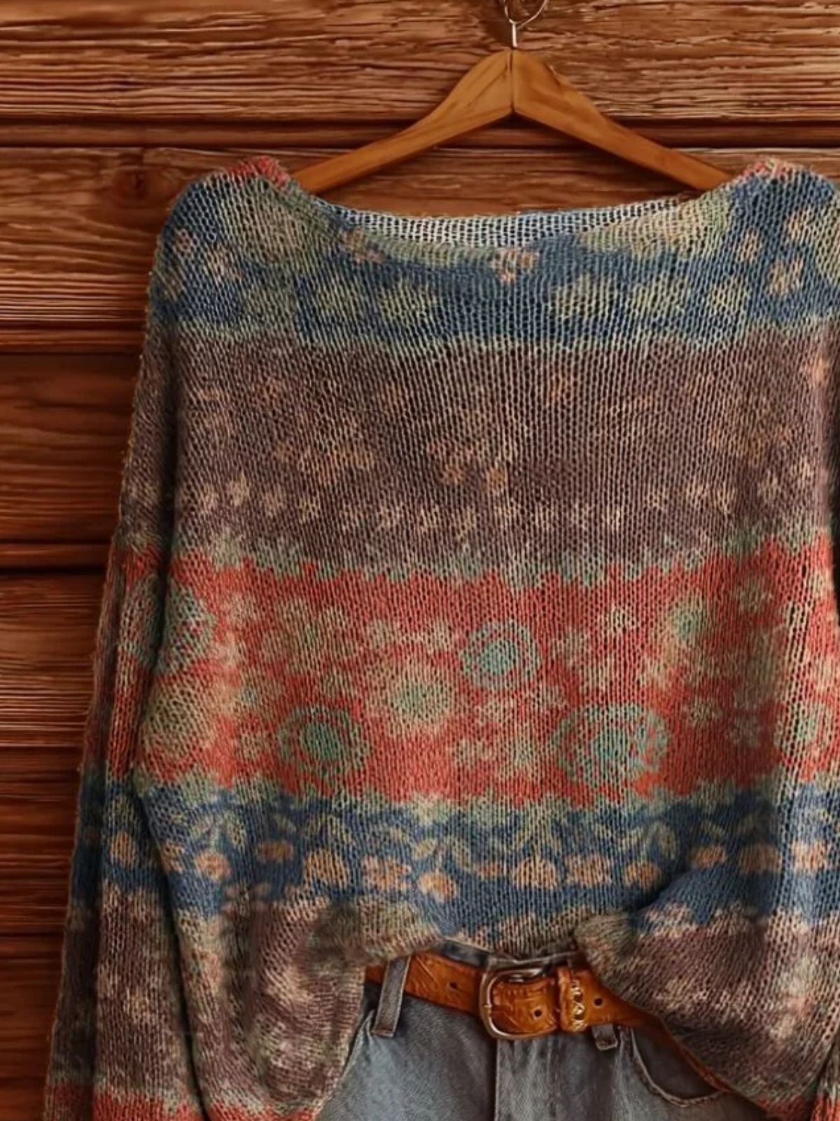 Women Ethnic Long Sleeve Comfy Vintage Sweater