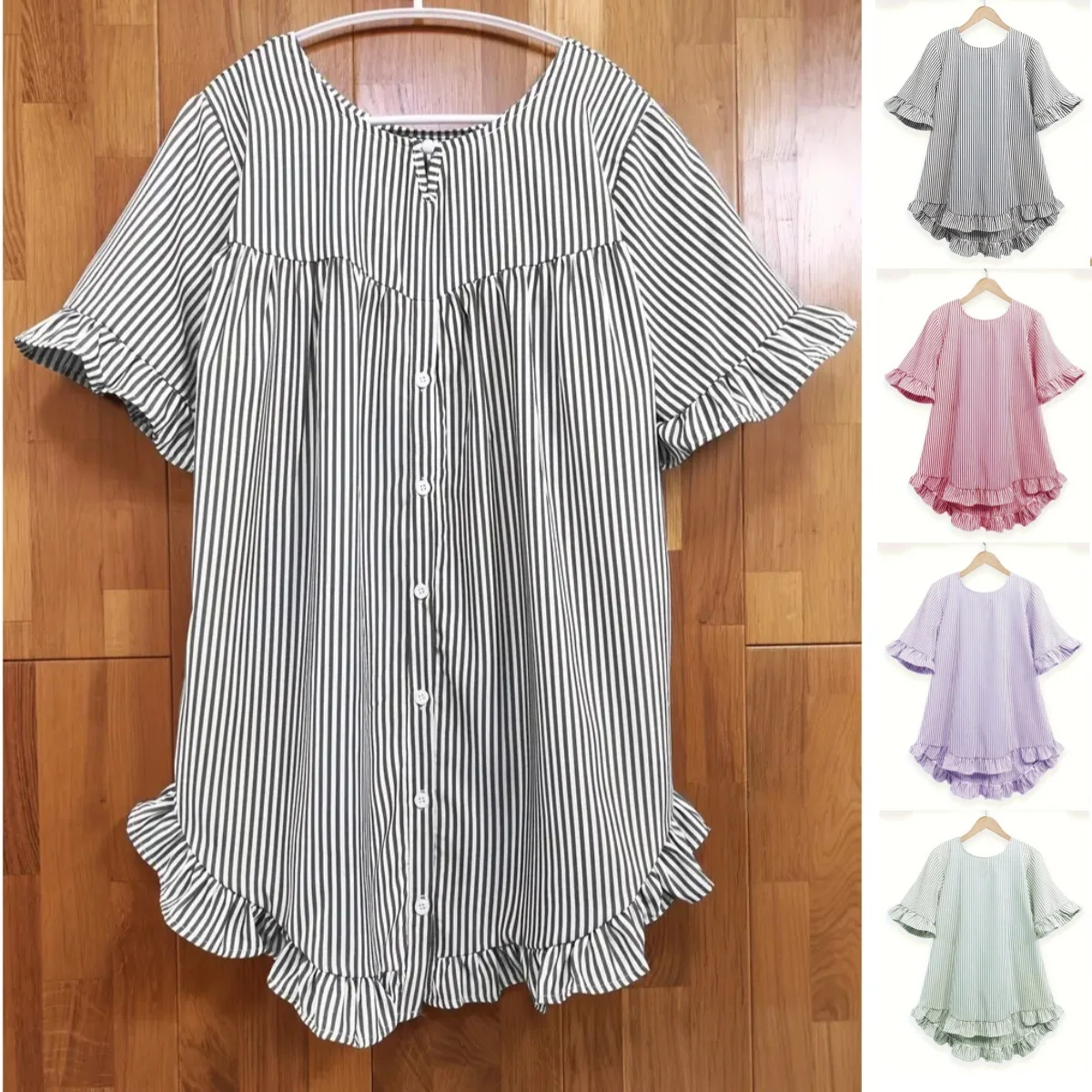 Crew Neck Short Sleeve Striped Regular Micro-Elasticity Regular Fit Shirt For Women