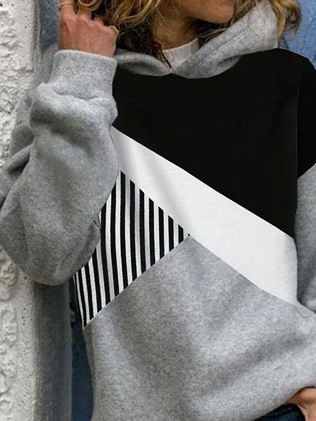 Casual Hoodie Multicolor Block Hoodie Printing