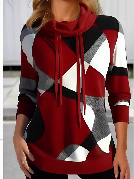 Vintage Turtleneck Geometric Sweatshirt Printing