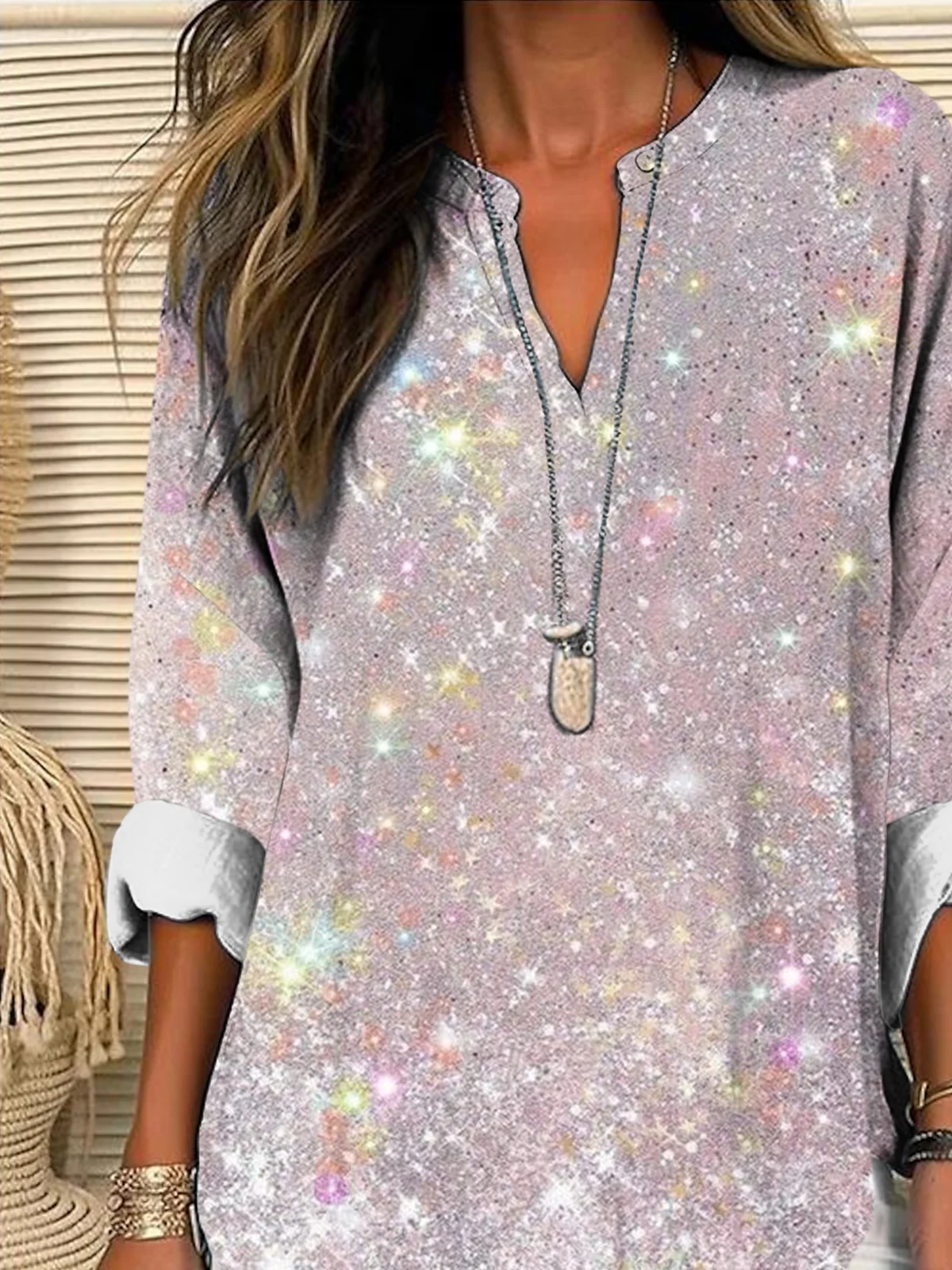 Shawl Collar Half Sleeve Floral Regular Loose Blouse For Women