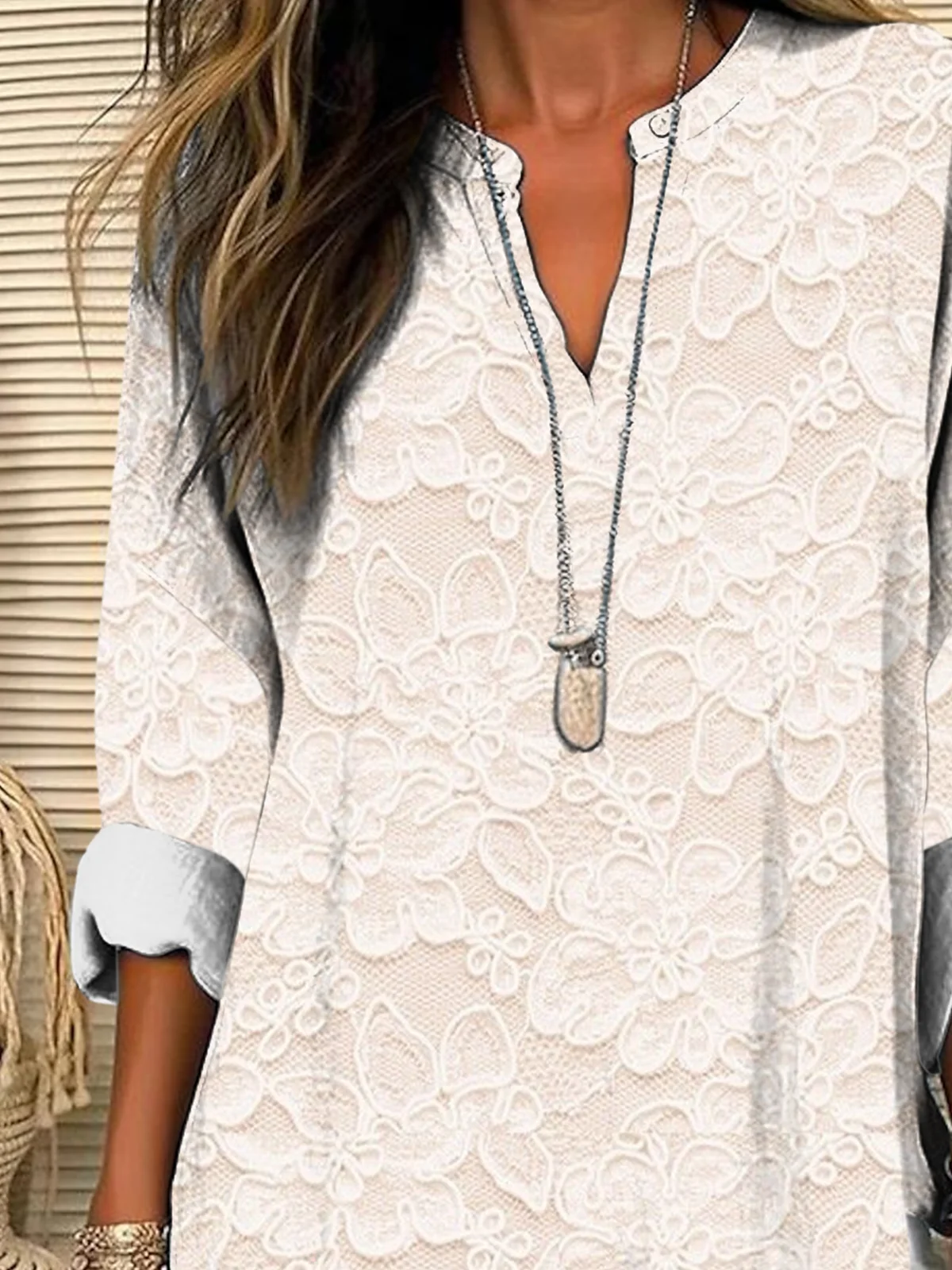 Shawl Collar Half Sleeve Floral Regular Loose Blouse For Women