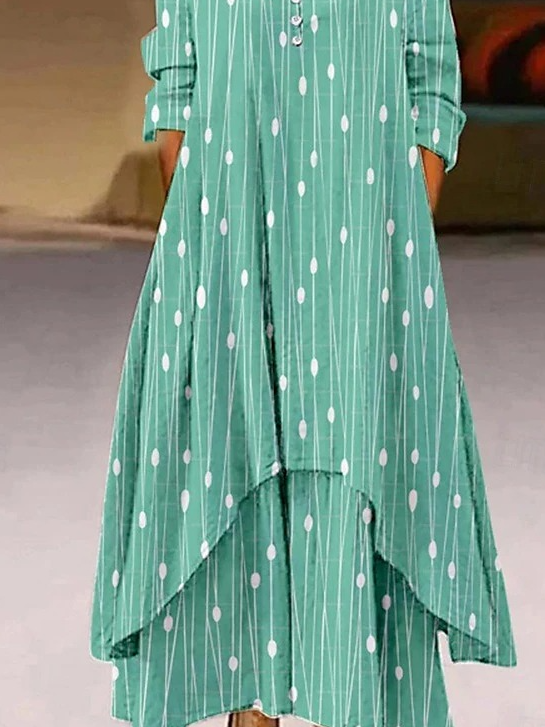 Women Striped Summer Dress Crew Neck Long Sleeve Shirt Dress A-Line Dress