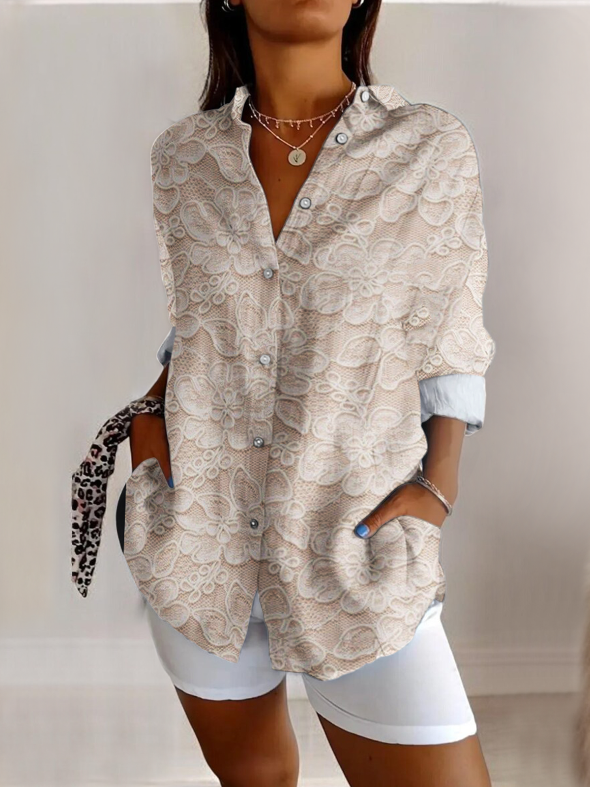 V Neck Long Sleeve Abstract Graphic Regular Micro-Elasticity Regular Fit Shirt For Women