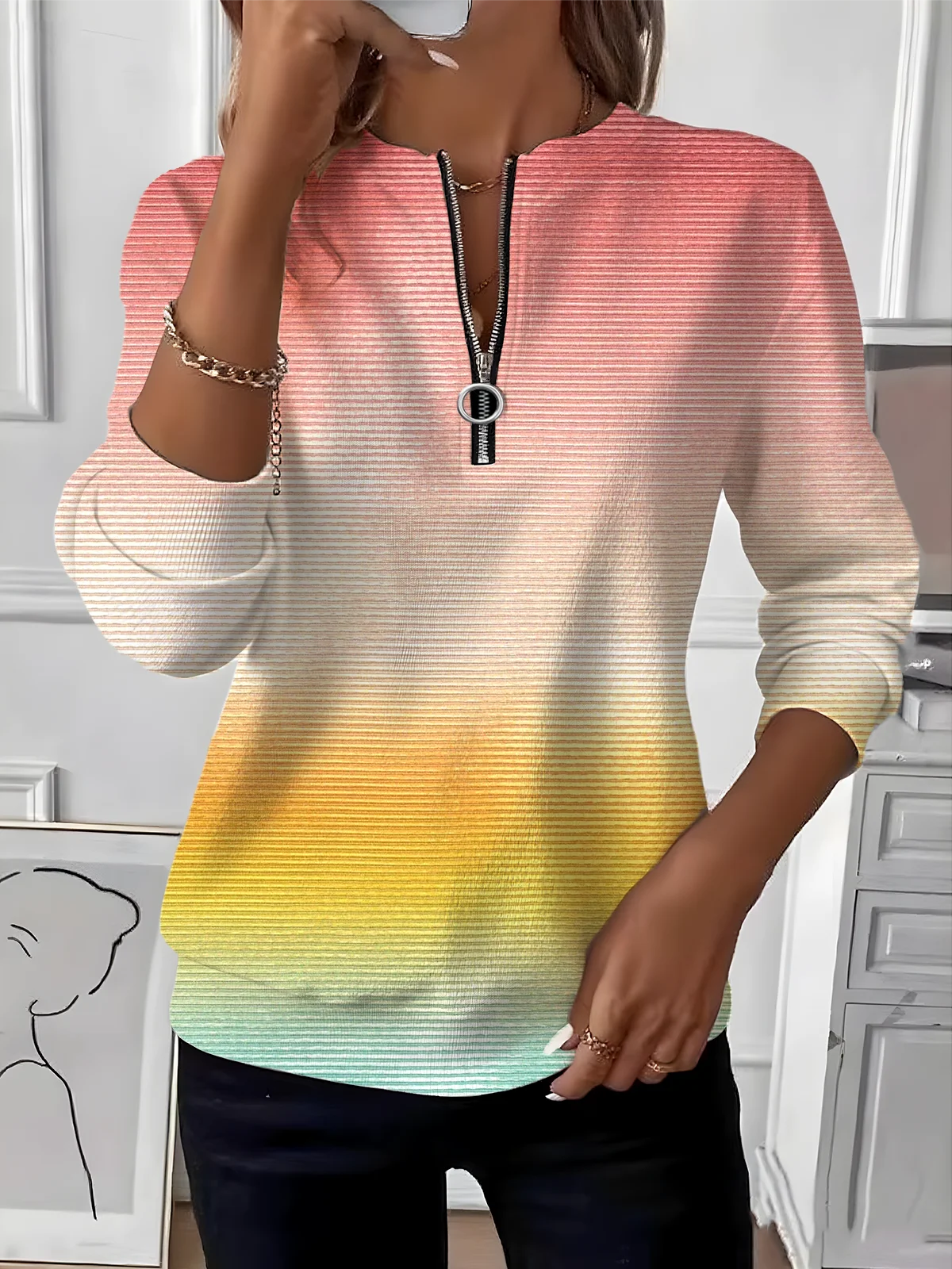 Vintage Crew Neck Ombre Sweatshirt