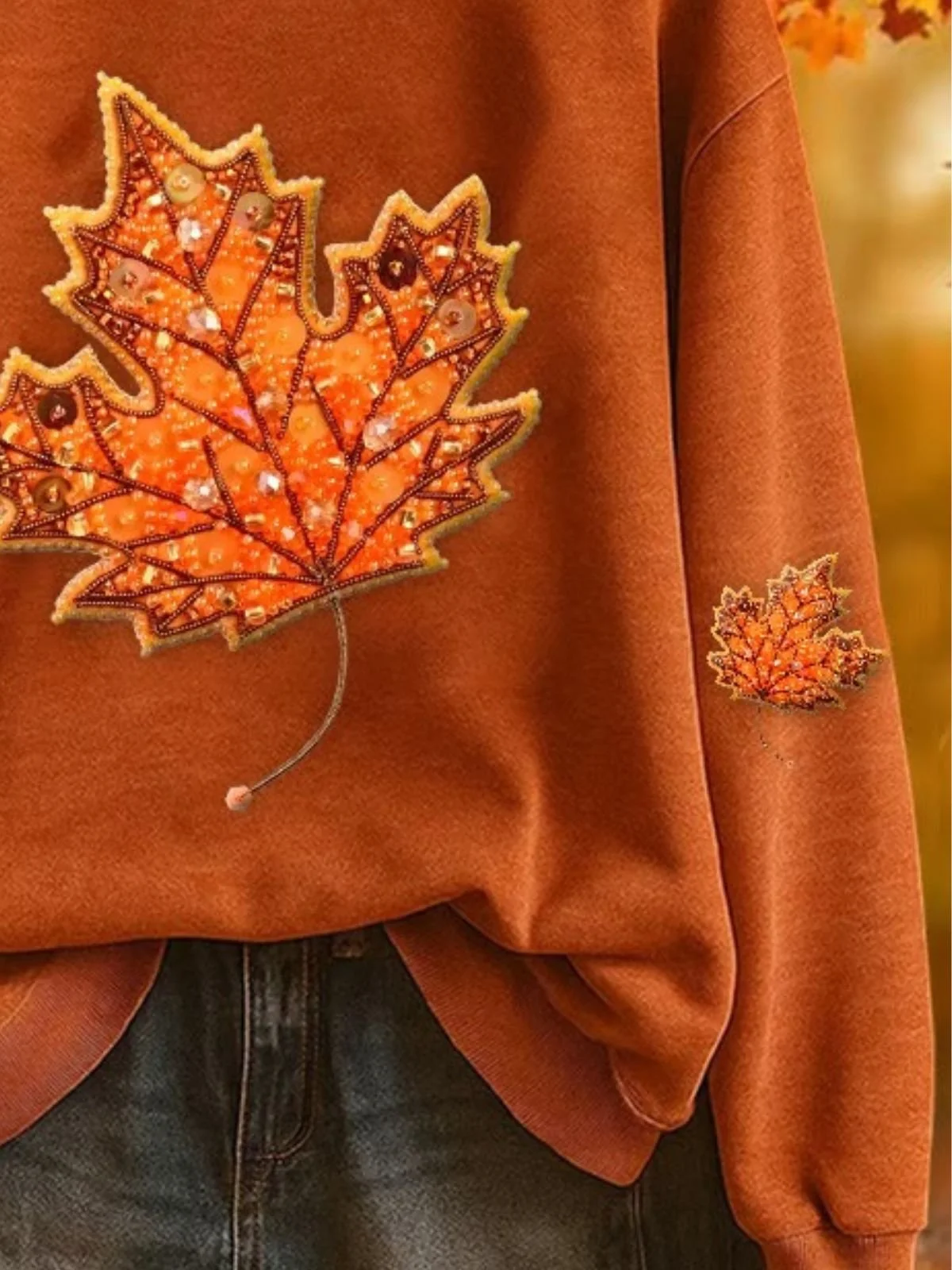 Women Vintage Maple Leaf Print Crew Neck Comfy Sweatshirt