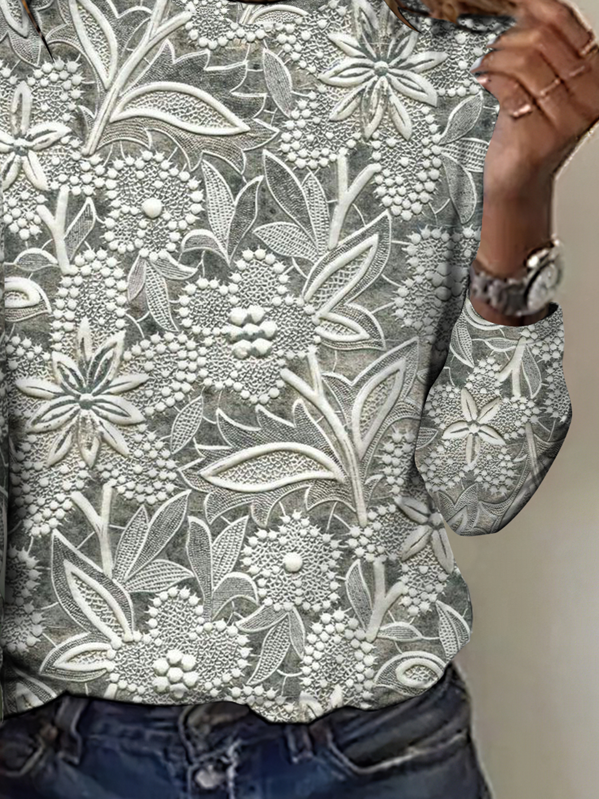 Vintage Geometric Crew Neck Long Sleeve T-shirt