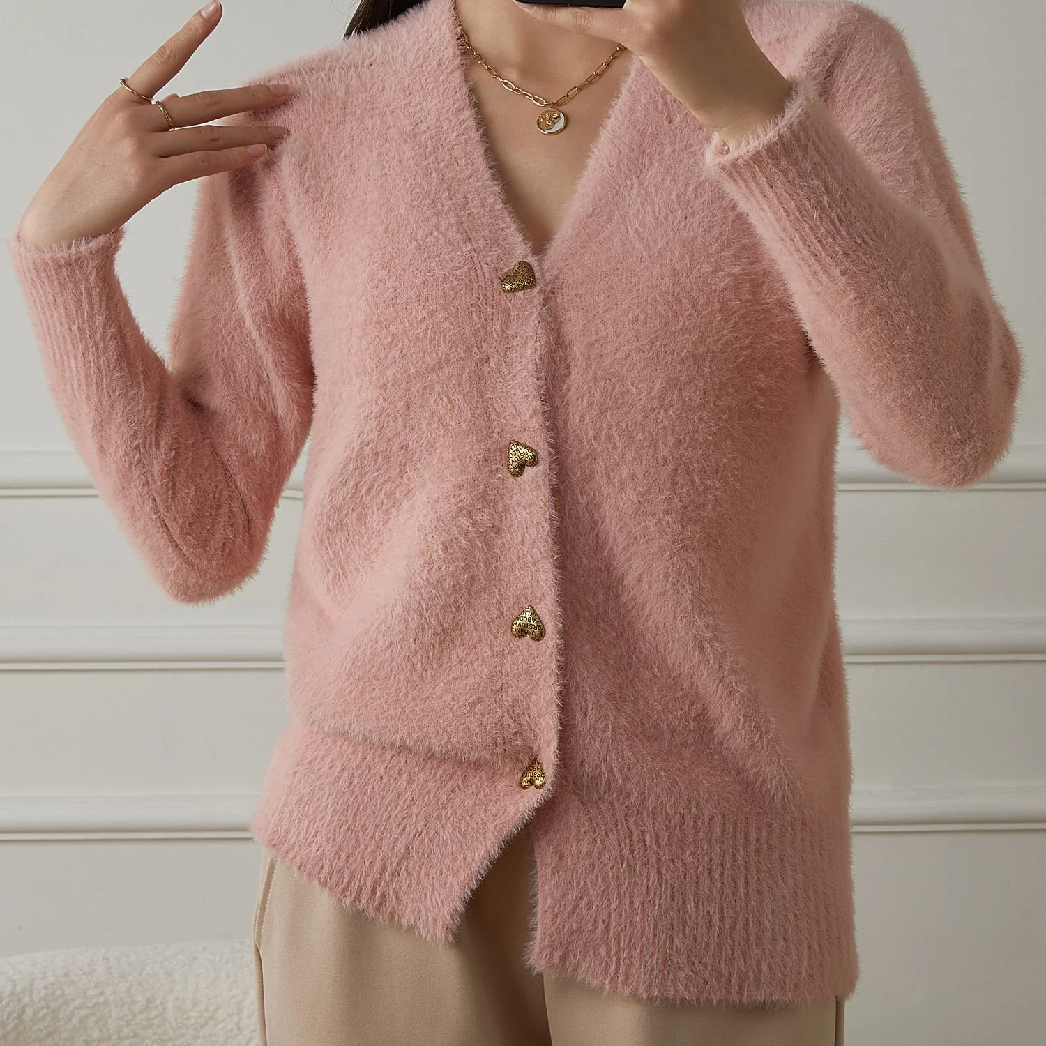 Women Cotton Plain Long Sleeve Comfy Casual Sweater